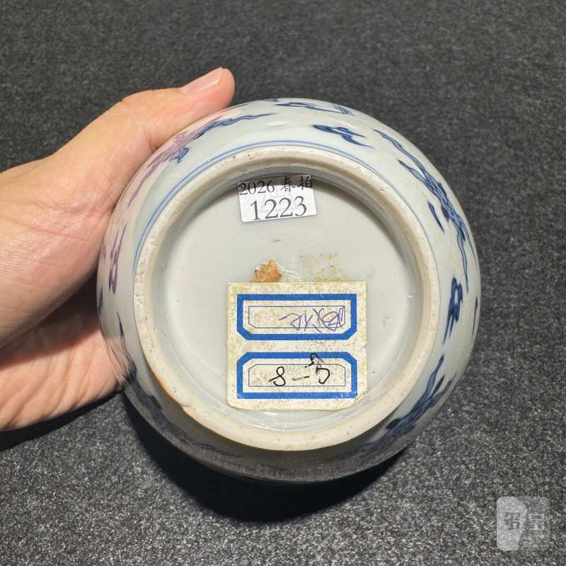 明成化 青花云鹤纹盖罐 - 图7